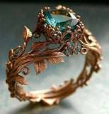 Rose Gold Branch Flower Inlaid Blue Crystal Ring