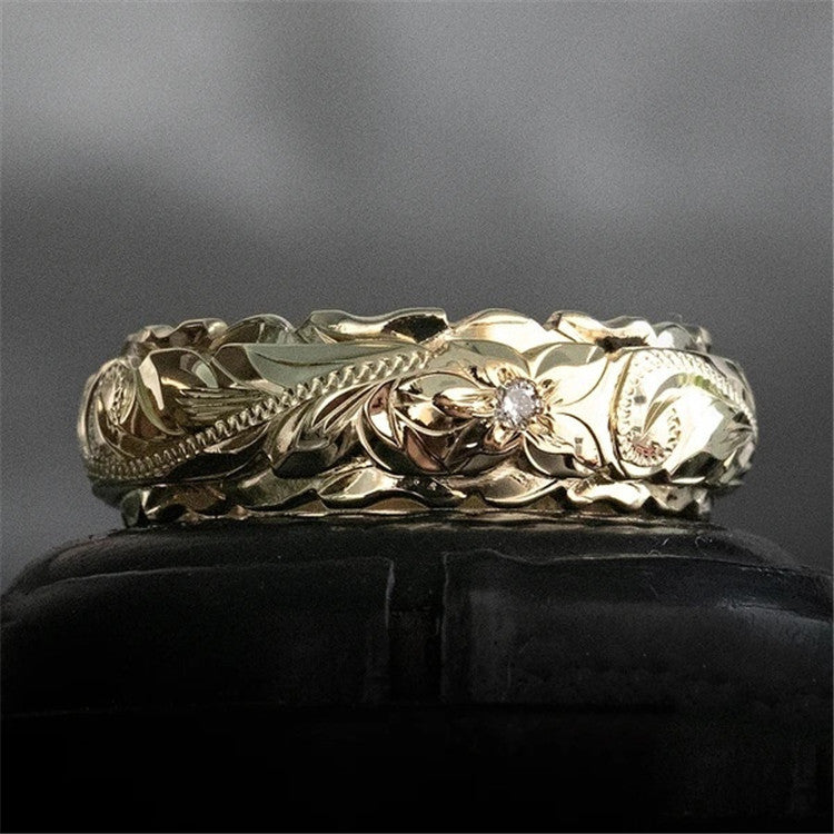 Gold Suspended Carved Rose Flower Ring