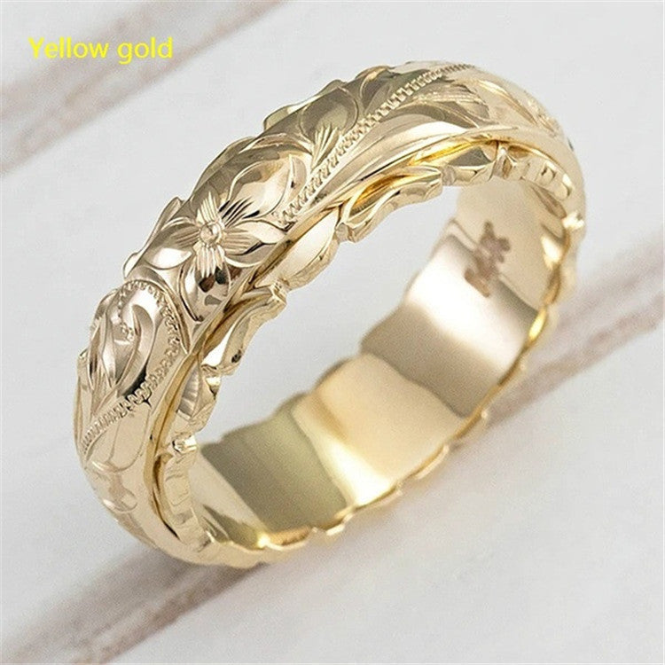 Gold Suspended Carved Rose Flower Ring