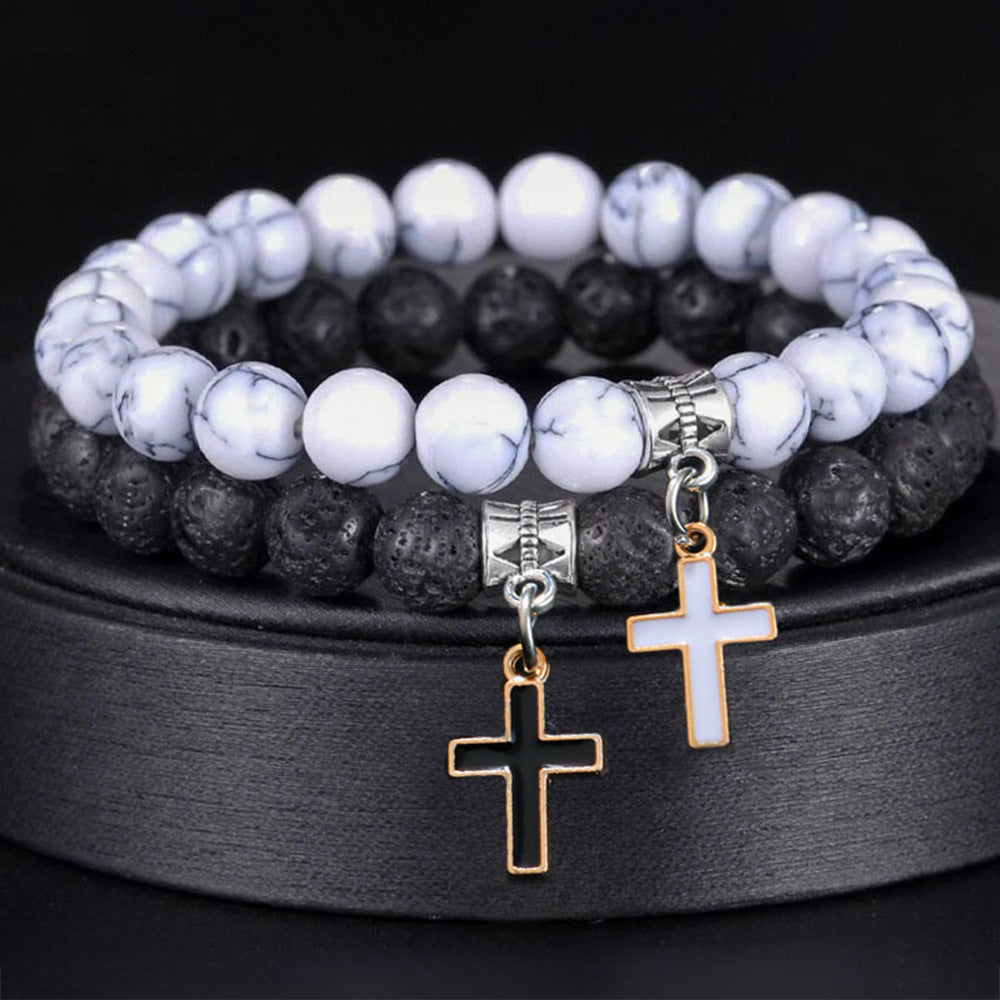 Volcanic Rock Cross Bracelet