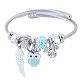 Beaded Owl Angel Wings Stainless Steel Bracelet
