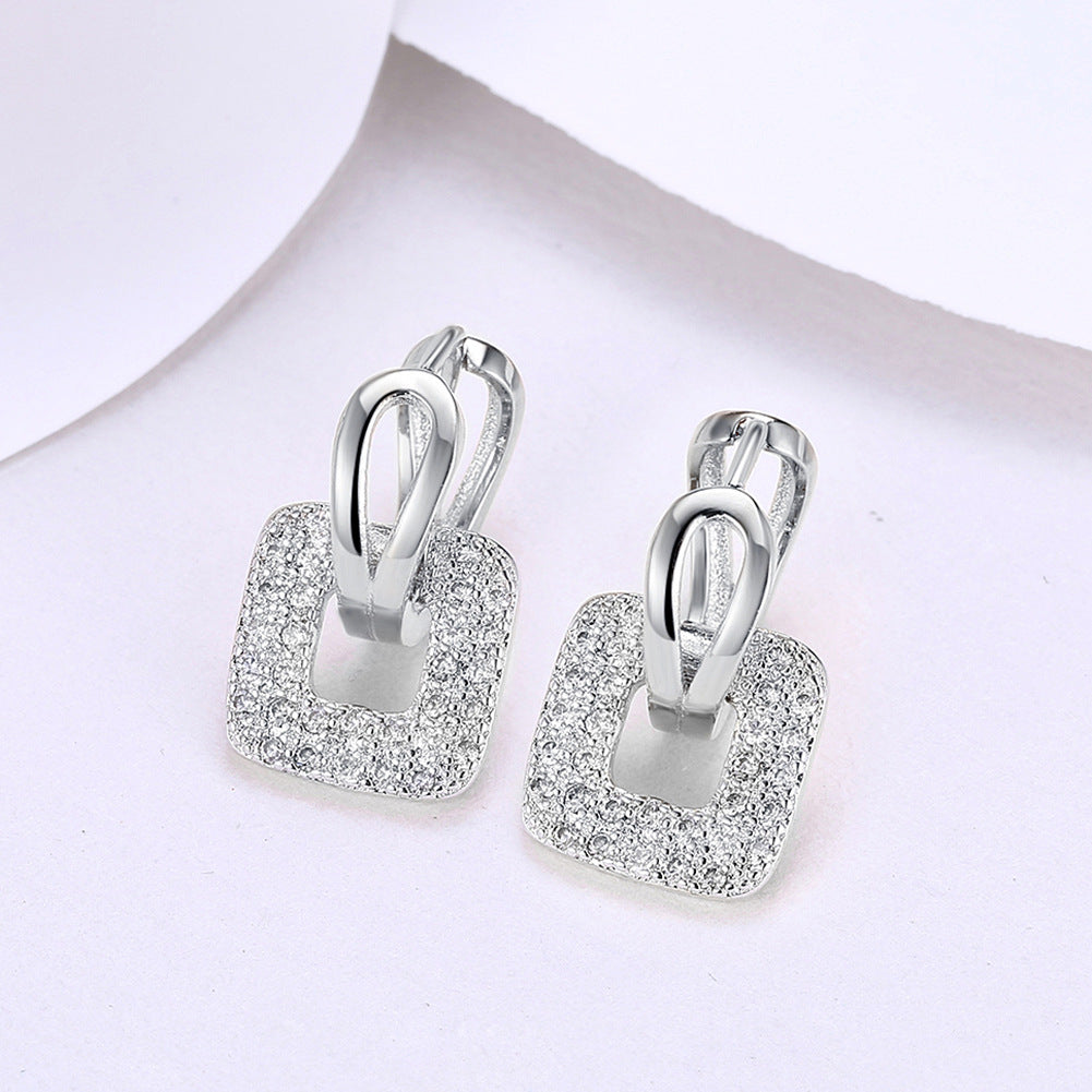 Square Rhinestone Zircon Stud Earrings