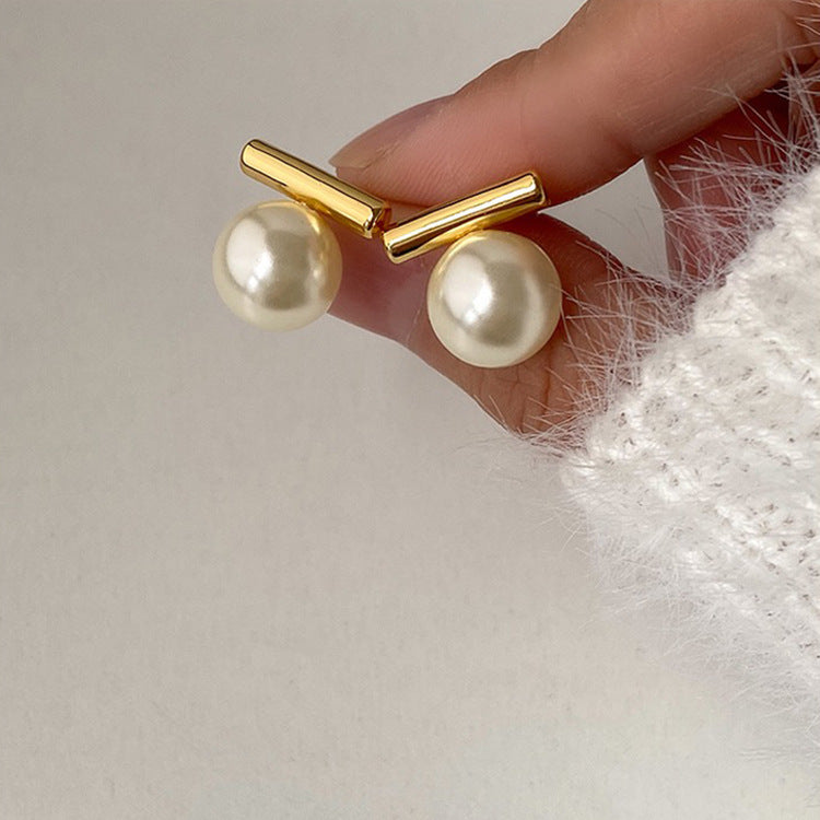 Metal Pearl Stud Earrings