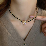 Leather Winding Chain Diamond Magnetic Necklace