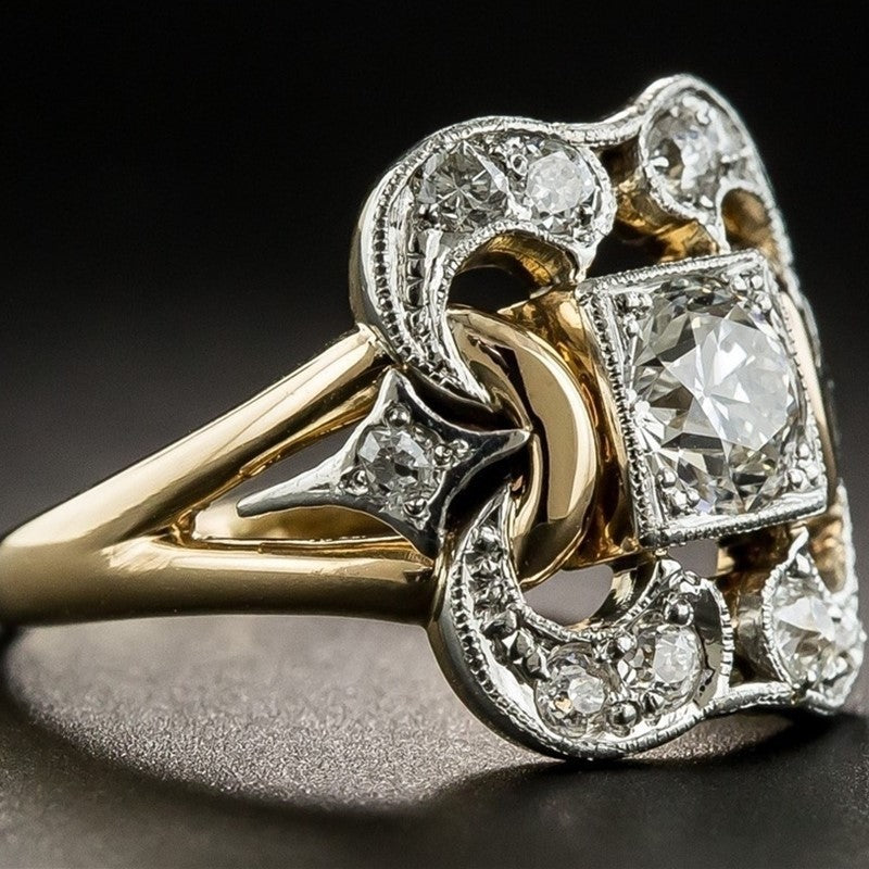 Hollow Carved Zircon Ring