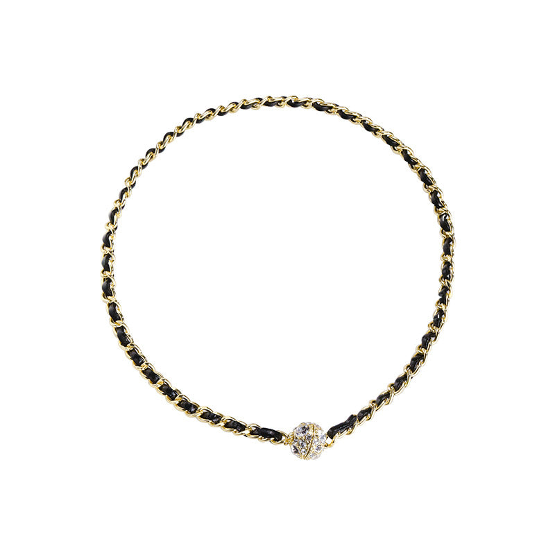 Leather Winding Chain Diamond Magnetic Necklace