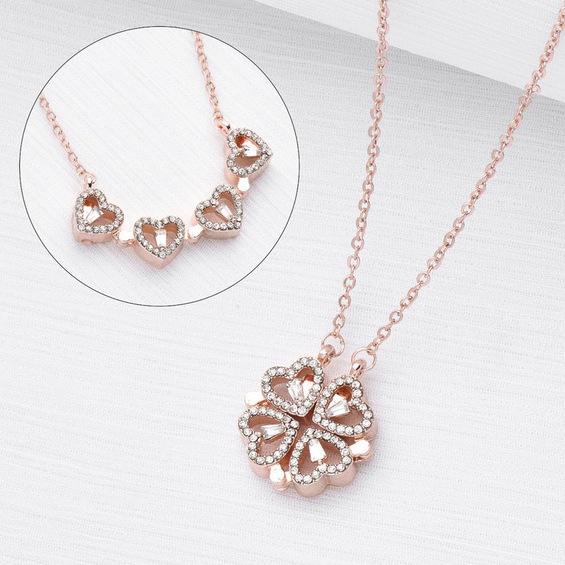 Magnetic Folding Leaf Clover Necklace