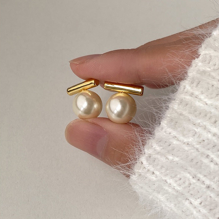 Metal Pearl Stud Earrings