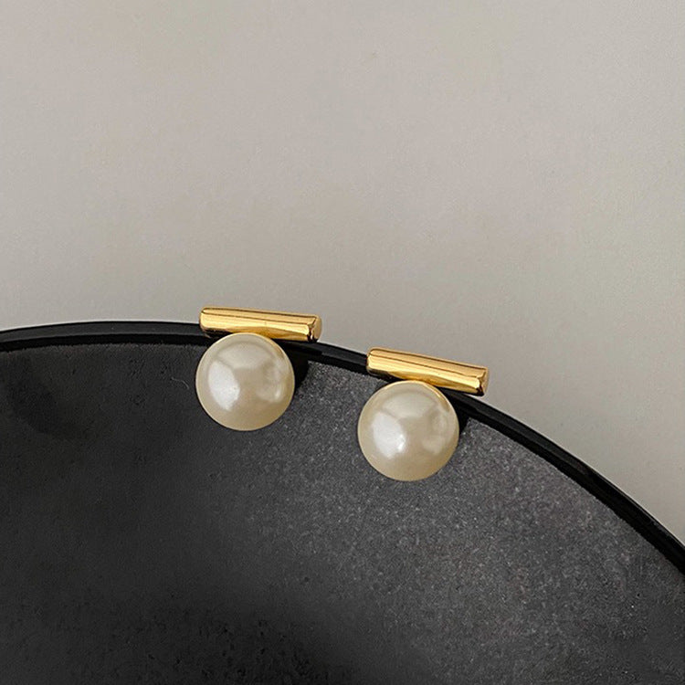 Metal Pearl Stud Earrings