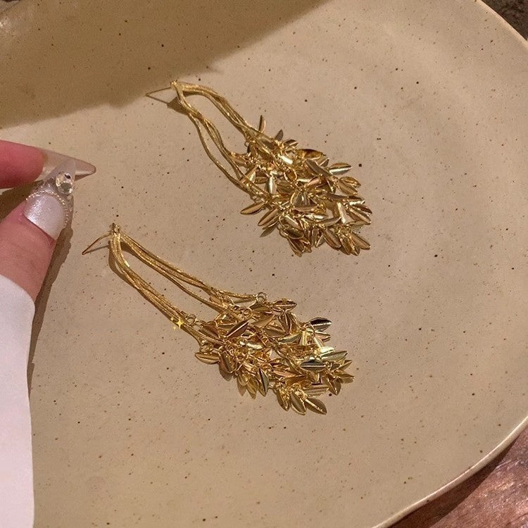 Gold Grandeur Tassel Female Stud Earrings