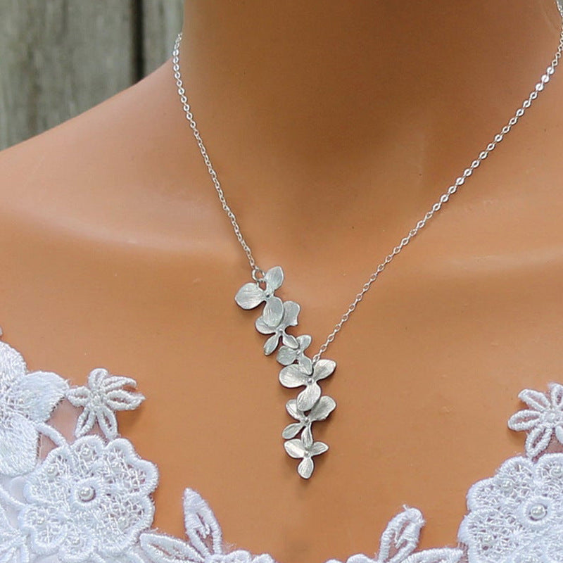 Silver Petals Necklace And Earrings