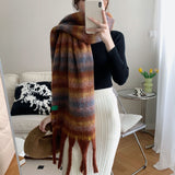 Striped Cashmere Thick Scarf With Contrast Color