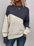 Knitting Sweater Stitching Contrast Color Pullover Top