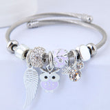 Beaded Owl Angel Wings Stainless Steel Bracelet