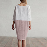 Splicing half-sleeved cotton and linen Dress
