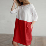 Splicing half-sleeved cotton and linen Dress