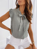 Polka Dot Bow Neck Sleeveless Shirt Top