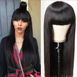 Qi Liuhai Black Long Straight Hair Wig