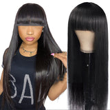 Qi Liuhai Black Long Straight Hair Wig