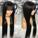 Qi Liuhai Black Long Straight Hair Wig