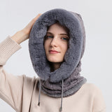 Thick Plush Hat With Scarf Windproof Warm Knit Hats Hooded