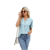 V-neck Rolled Hem Short-sleeved Top