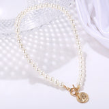 Faux Pearl Coin Pendant Necklace