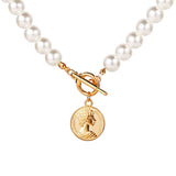 Faux Pearl Coin Pendant Necklace