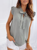 Polka Dot Bow Neck Sleeveless Shirt Top