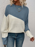 Knitting Sweater Stitching Contrast Color Pullover Top