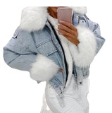 Washed White Short Denim Fur Integrated Jacket