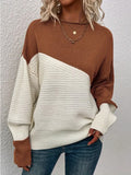 Knitting Sweater Stitching Contrast Color Pullover Top