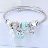 Beaded Owl Angel Wings Stainless Steel Bracelet