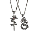 Paved Black Dragon Sword Pendant Necklace