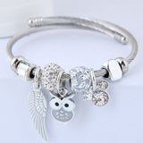 Beaded Owl Angel Wings Stainless Steel Bracelet