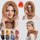 Thick Plush Hat With Scarf Windproof Warm Knit Hats Hooded