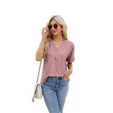 V-neck Rolled Hem Short-sleeved Top