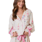 Bow Long Sleeve Pajamas Shorts Suit