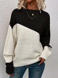 Knitting Sweater Stitching Contrast Color Pullover Top