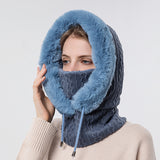 Thick Plush Hat With Scarf Windproof Warm Knit Hats Hooded