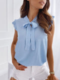 Polka Dot Bow Neck Sleeveless Shirt Top