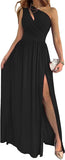 One Shoulder High Split Cocktail Maxi Dress