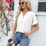 V-neck Rolled Hem Short-sleeved Top