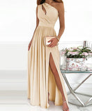 One Shoulder High Split Cocktail Maxi Dress