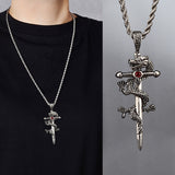 Paved Black Dragon Sword Pendant Necklace