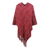 Hooded Striped Tassel Cape And Shawl Women