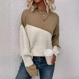 Knitting Sweater Stitching Contrast Color Pullover Top