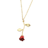 Creative Drop Red Rose Flower Pendant Necklace