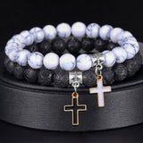 Volcanic Rock Cross Bracelet