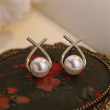 Diamond Pearl Stud Earrings